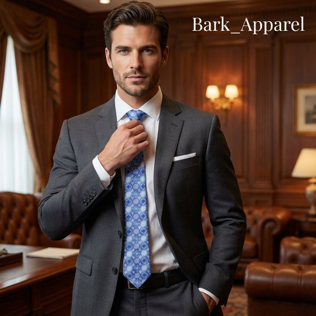 Elegant Blue & White Winter Snowflake Pattern Gift Tie (Creator Uploaded)