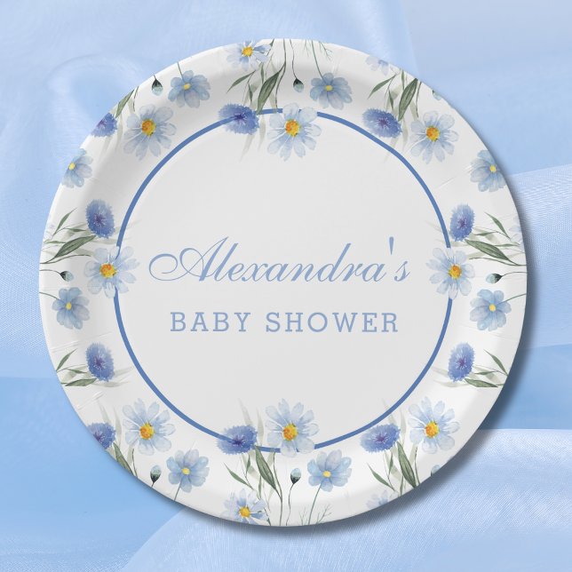 Elegant Blue Wildflower Boho Baby Shower Paper Plate (Creator Uploaded)