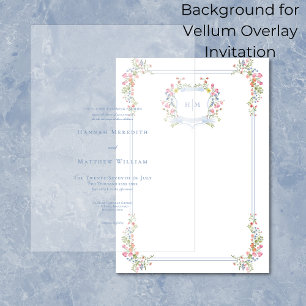 Elegant Blue Wildflower Crest Wedding Background Invitation