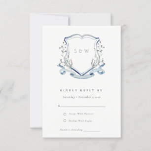 Elegant Blue Wildflower Crest Wedding Details RSVP Card