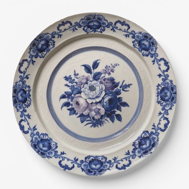 Elegant Blue wildflower Floral Ceramic Wedding Paper Plate (Front)