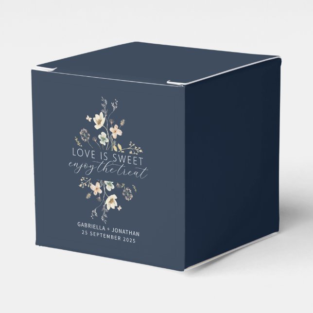 Elegant Blue Wildflower Love Is Sweet Wedding Favour Box (Front Side)