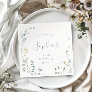 Elegant Blue Wildflower Rustic Boho Birthday Napkin