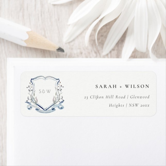 Elegant Blue Wildflower Watercolor Crest Address (Insitu)