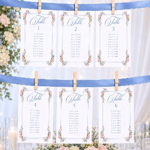 Elegant Blue Wildflower Wedding Seating Chart Table Number