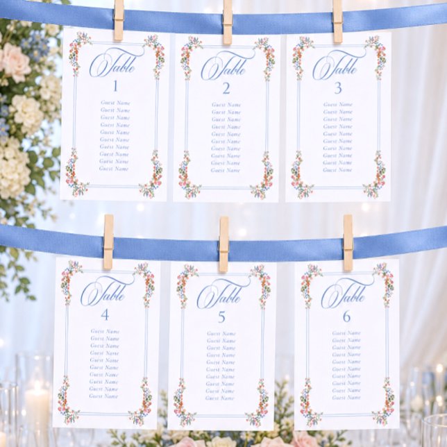 Elegant Blue Wildflower Wedding Seating Chart Table Number (Creator Uploaded)