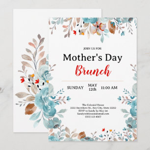 Elegant Blue Wildflowers Chic Mother's Day Brunch Invitation