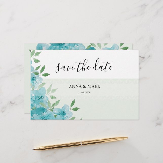 Elegant Blue Wildflowers Watercolor Art Stationery (Front/Back In Situ)