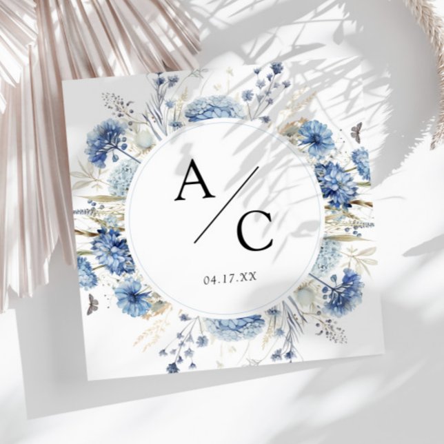 Elegant Blue Wildflowers Watercolor Floral Wedding Napkin (Creator Uploaded)