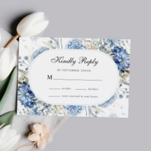 Elegant Blue Wildflowers Watercolor Floral Wedding RSVP Card