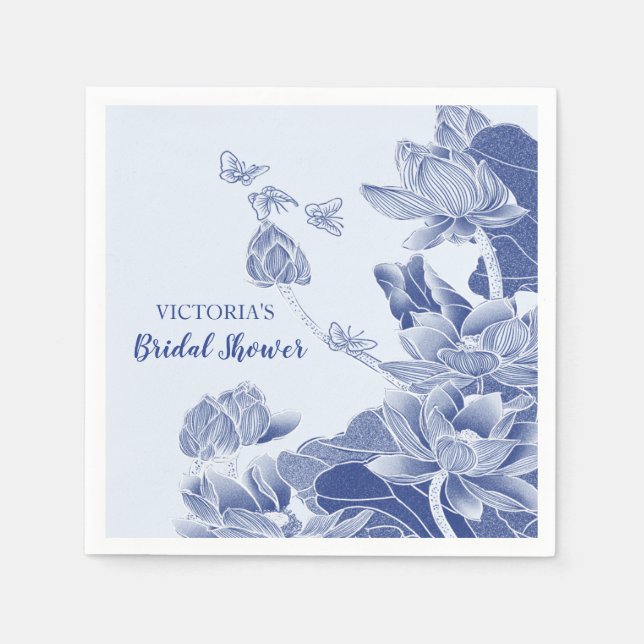 Elegant Blue Willow Chinoiserie Chic Bridal Shower Napkin (Front)