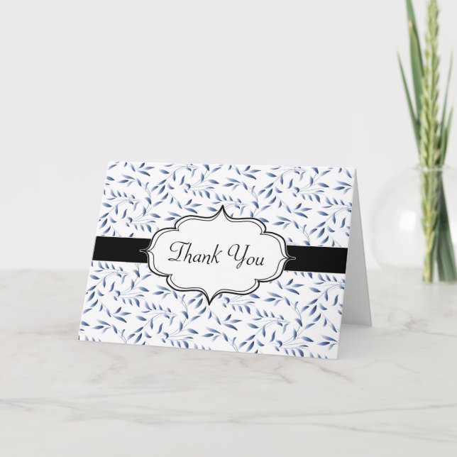 Elegant Blue Willow Leaf Pattern Thank You Card (Front)
