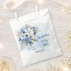 Elegant Blue Winter Floral Boy Baby Shower Favour Bags