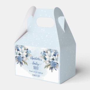 Elegant Blue Winter Floral Boy Baby Shower Favour Box