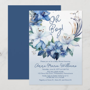 Elegant Blue Winter Floral Boy Baby Shower Invitation