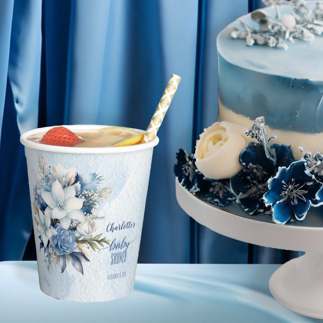 Elegant Blue Winter Floral Boy Baby Shower Paper Cups (Elegant Blue Winter Floral Boy Baby Shower Paper Cups)