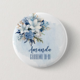 Elegant Blue Winter Floral Shower Dad to Be 6 Cm Round Badge