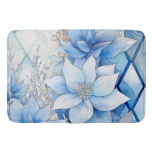 Elegant Blue Winter Florals Bath Mat