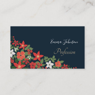 Elegant Blue Winter Red White Floral Painting Business Card