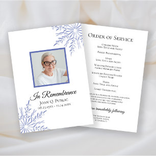 Elegant Blue Winter Snowflakes Funeral Service Programme