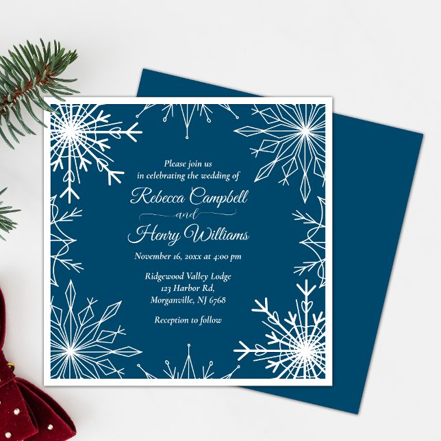 Elegant Blue Winter Snowflakes Wedding Invitation (Celebrate love with our elegant winter wedding invitation, spreading joy to all invited.)