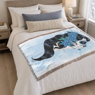 Elegant Blue Winter Sugar Skull Floral Woman Throw Blanket