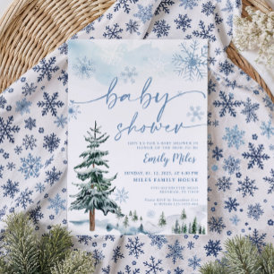 Elegant Blue Winter Wonderland Baby Shower Invitation