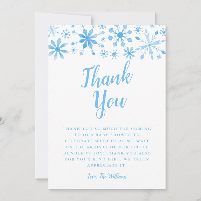 Elegant Blue Winter Wonderland Baby Shower Thank You Card (Front)