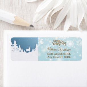 Elegant Blue Winter Wonderland Deer Christmas
