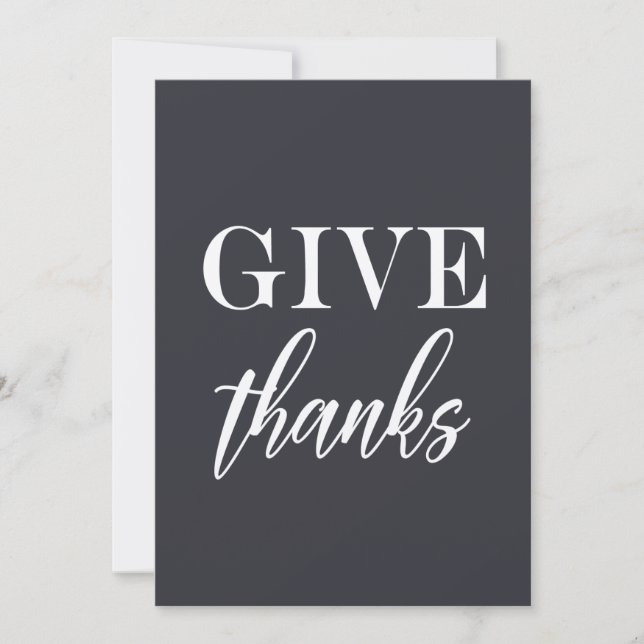 Elegant blue with beige chic "Give Thanks" Quote Thank You Card (Front)