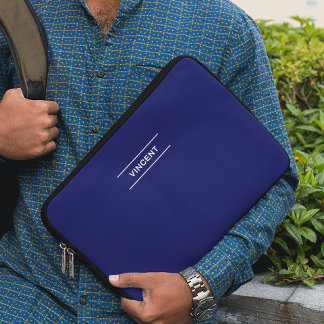 Elegant Blue with Name Laptop Sleeve
