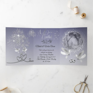 elegant blue with silver purine Tri-Fold invitation