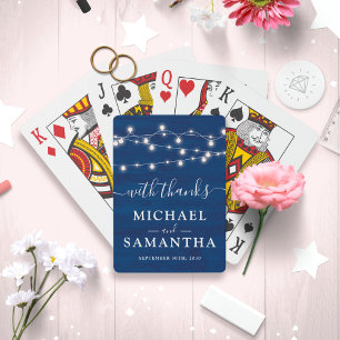Elegant Blue Wood Rustic Wedding Favour Thank You Playing Cards