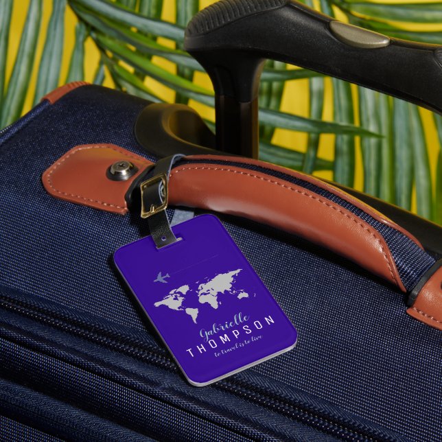 Elegant Blue World Adventures Travel Luggage Tag (Front Insitu 1)