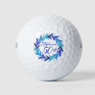 Elegant Blue Wreath 50th Birthday Golf Balls