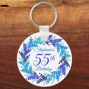 Elegant Blue Wreath 55th Birthday Key Ring