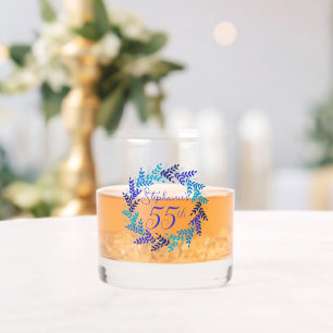 Elegant Blue Wreath 55th Birthday Party Whiskey Glass