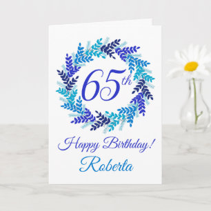 Elegant Blue Wreath 65th Birthday Card