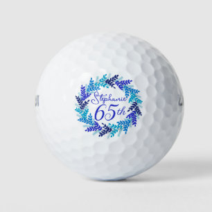 Elegant Blue Wreath 65th Birthday Golf Balls