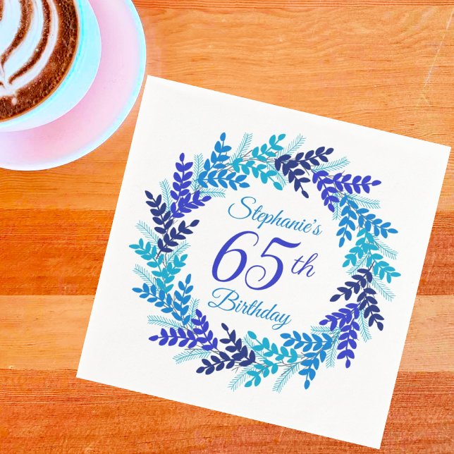 Elegant Blue Wreath 65th Birthday Napkin (Creator Uploaded)