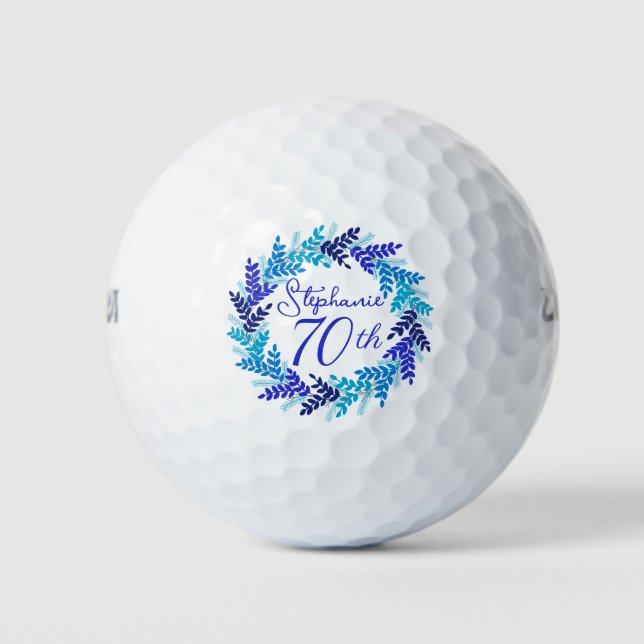 Elegant Blue Wreath 70th Birthday Golf Balls (Front)