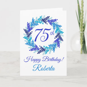 Elegant Blue Wreath 75th Birthday Card