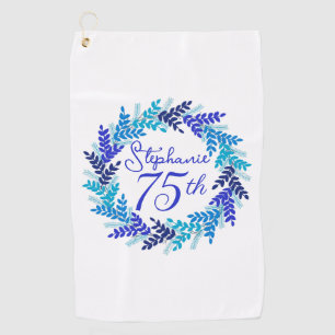 Elegant Blue Wreath 75th Birthday Golf Towel