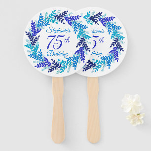 Elegant Blue Wreath 75th Birthday Hand Fan