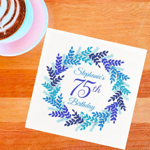 Elegant Blue Wreath 75th Birthday Napkin