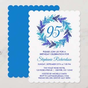 Elegant Blue Wreath 95th Birthday Party Invitation
