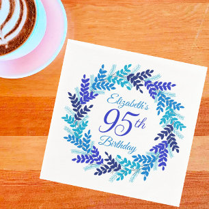 Elegant Blue Wreath 95th Birthday Party Napkin