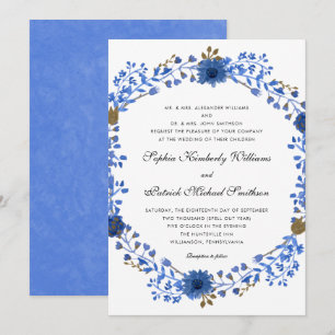 Elegant Blue Wreath   all parents hosting wedding Invitation