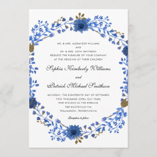 Elegant Blue Wreath   all parents hosting wedding Invitation