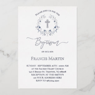 elegant blue wreath Baptism silver